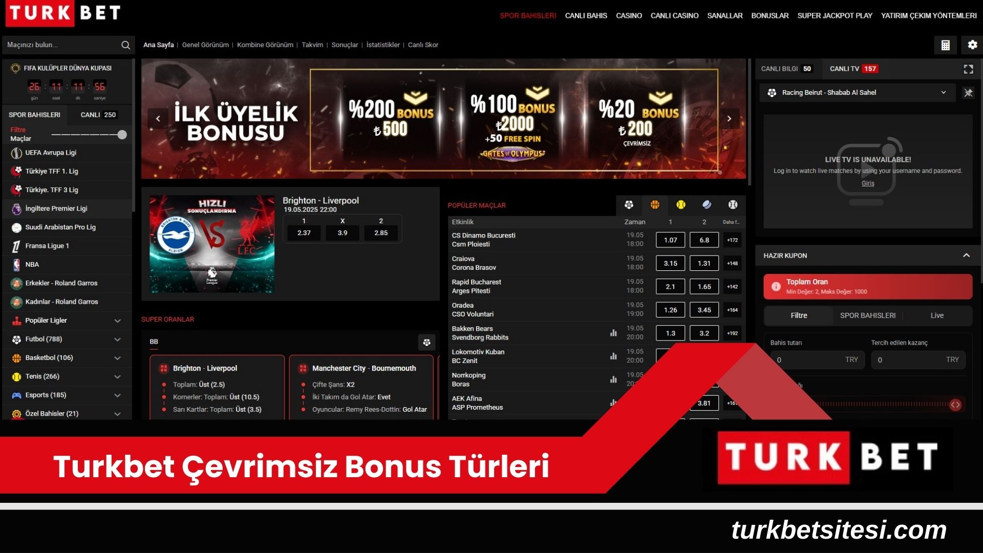 Turkbet Çevrimsiz Bonus Türleri